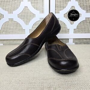 Clarks #84669 Brown Pebbled Leather Casual Slip On Loafers Size 9.5M